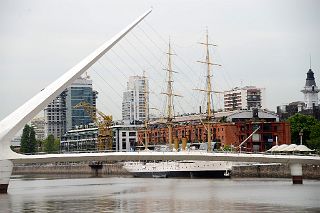 06 Puenta de la Mujer Bridge Of Women With ARA Presidente Sarmiento Ship Puerto Madero Buenos Aires